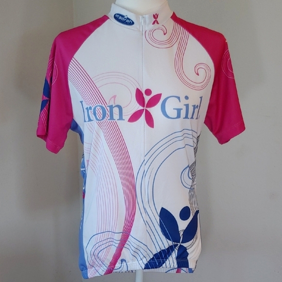 Mt. Borah Cycling Iron Girl White Pink and Blue Jersey in Women's 2XL - Picture 1 of 15